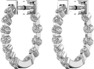 1 Carat Diamond Inside Out Hoop Earrings for Women in 14k White Gold (F-G, SI2-I1, cttw) 20 mm Screw Back by Privosa Fine Jewelry
