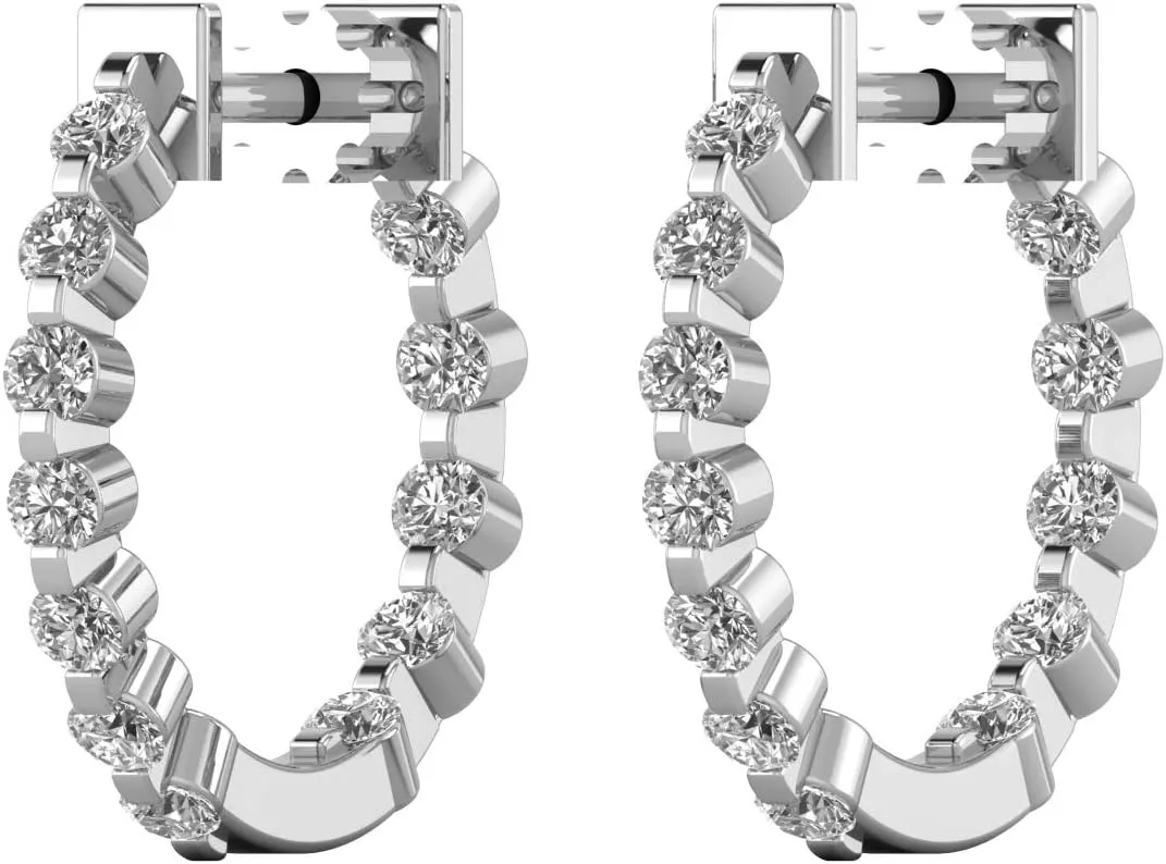 1 Carat Diamond Inside Out Hoop Earrings for Women in 14k White Gold (F-G, SI2-I1, cttw) 20 mm Screw Back by Privosa Fine Jewelry