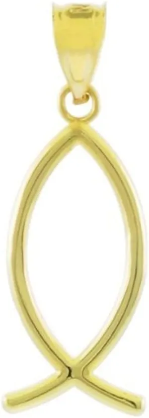 10k Yellow Gold Ichthus Christian Vertical Fish Pendant