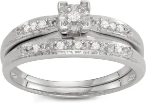 1/10 Carat Total Weight (cttw) 925 Sterling Silver Diamond Bridal Engagement Wedding Ring Set For Women