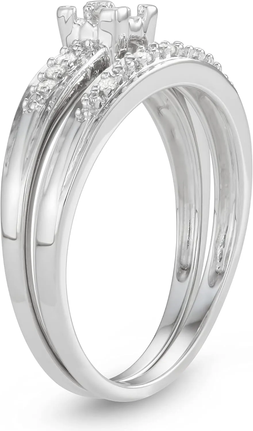 1/10 Carat Total Weight (cttw) 925 Sterling Silver Diamond Bridal Engagement Wedding Ring Set For Women