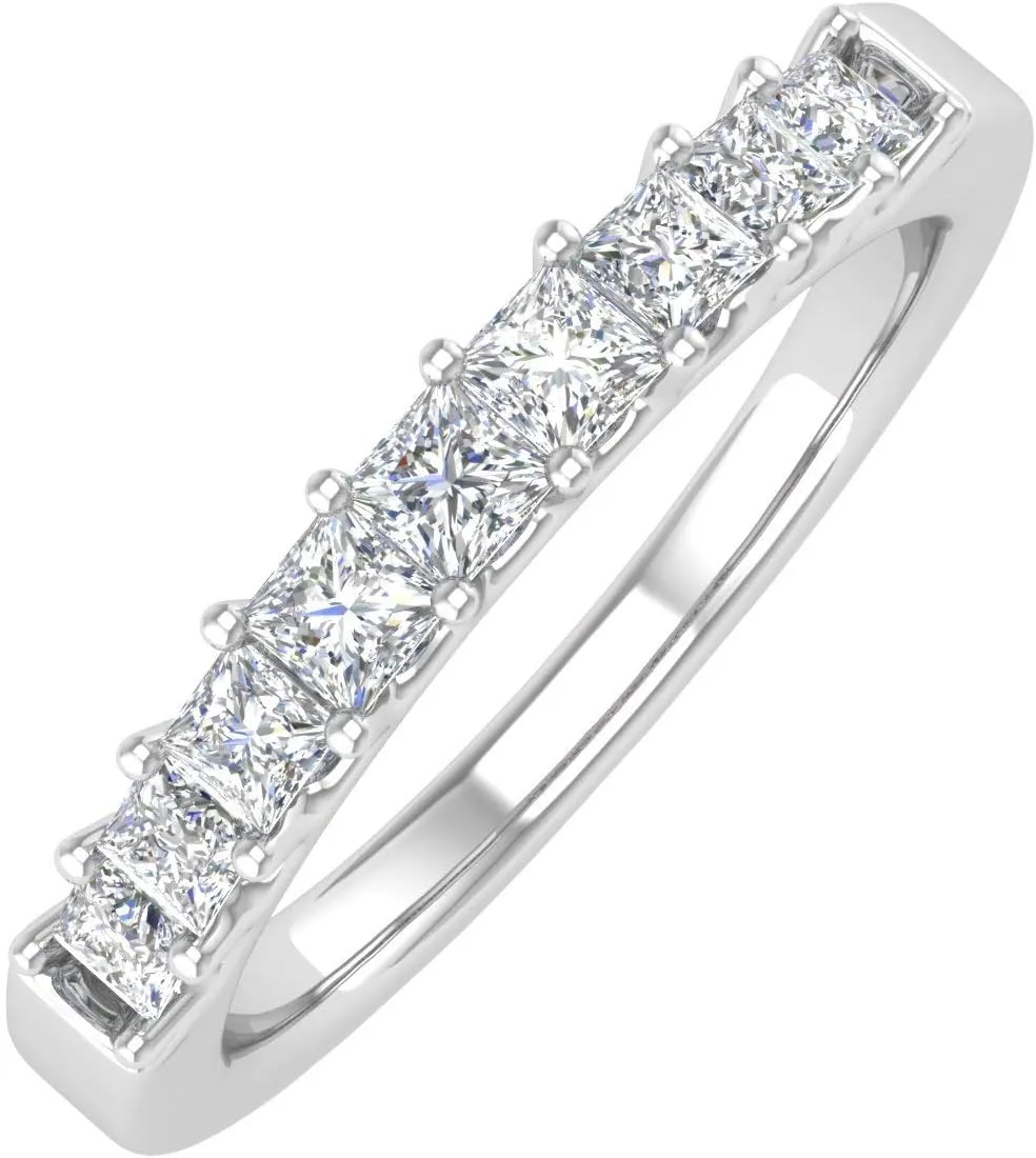 1/2 Carat Princess Cut Diamond Wedding Band Ring in 14K Gold (I1-I2 Clarity)