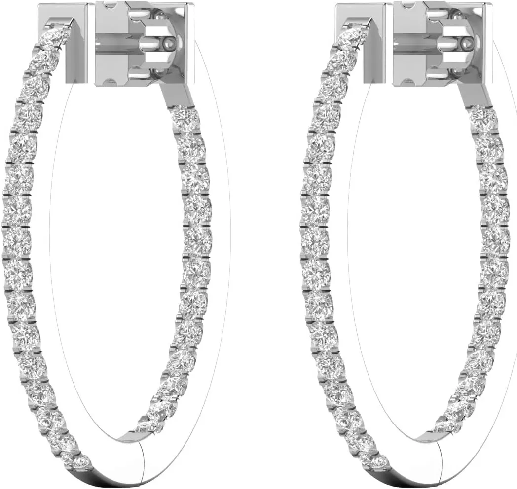 1/2 to 1 Carat Diamond Inside Out Oval Hoop Earrings for Women in 14k White Gold (F-G, SI2-I1, cttw) Screw Back by Privosa Fine Jewelry