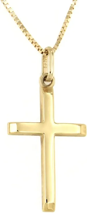 14 Karat Gold Cross, Small Religious Pendant Necklace with 18 inch Box Gold Chain - 14k Christian Cross with Adjustable Chain for Womens - Authentic Italian Religious Gifts Jewelry