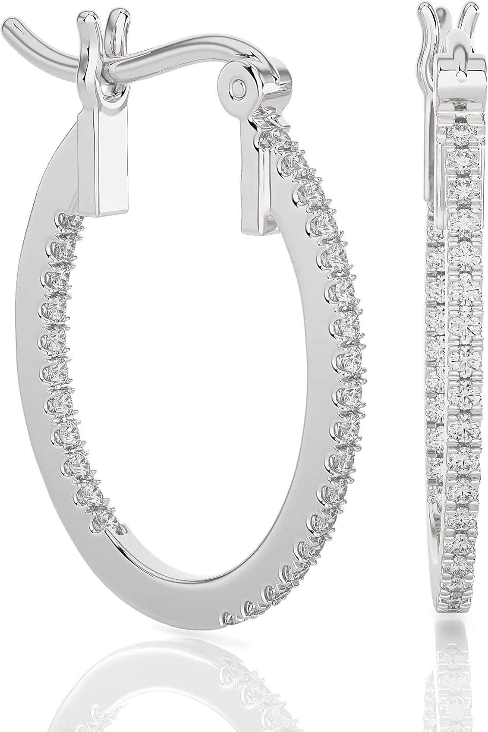 1/4 to 3/4 Carat Diamond Inside Out Oval Hoop Earrings for Women in 14k White Gold (F-G, SI2-I1, cttw) with CInch Back by Privosa Fine Jewelry