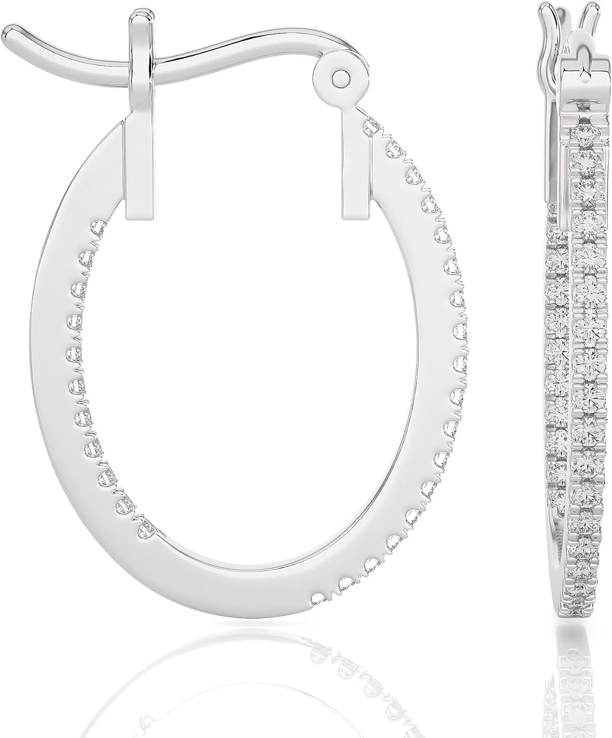 1/4 to 3/4 Carat Diamond Inside Out Oval Hoop Earrings for Women in 14k White Gold (F-G, SI2-I1, cttw) with CInch Back by Privosa Fine Jewelry