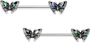 14G Nipple Bars Vintage Butterfly Nipple Barbells 14mm Nipple Rings Stainless Steel Nipple Piercing Jewelry