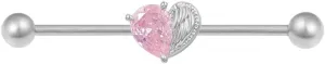 14G Pink CZ Heart Industrial Barbell Earring for Women 18K Gold Plated Stainless Steel Love Heart Cartilage Industrial Earring 38mm Industrial Piercing Jewelry
