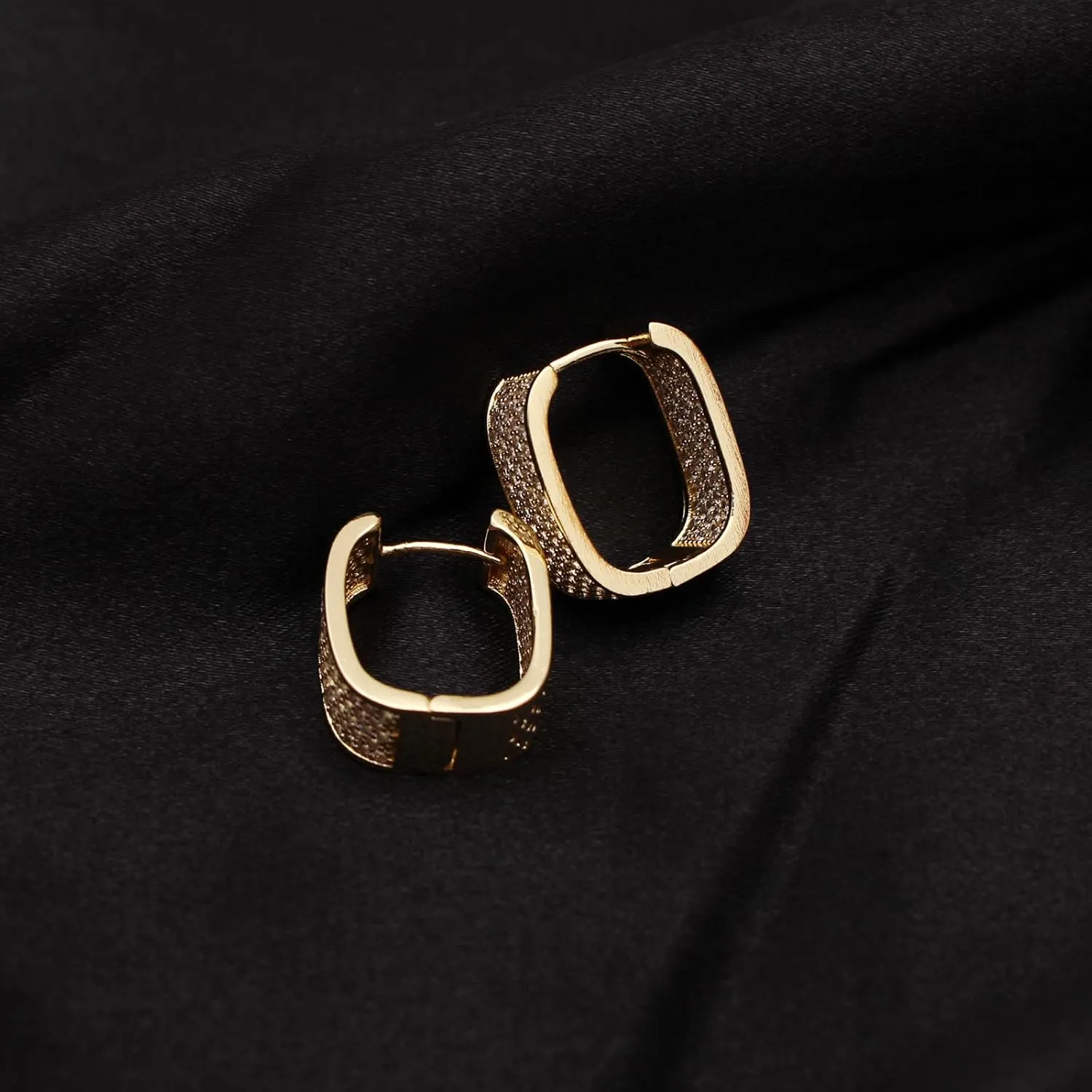 14K Cubic Zirconia Hoop Earring with 925 Sterling Silver Post Small Huggie Earrings for Women