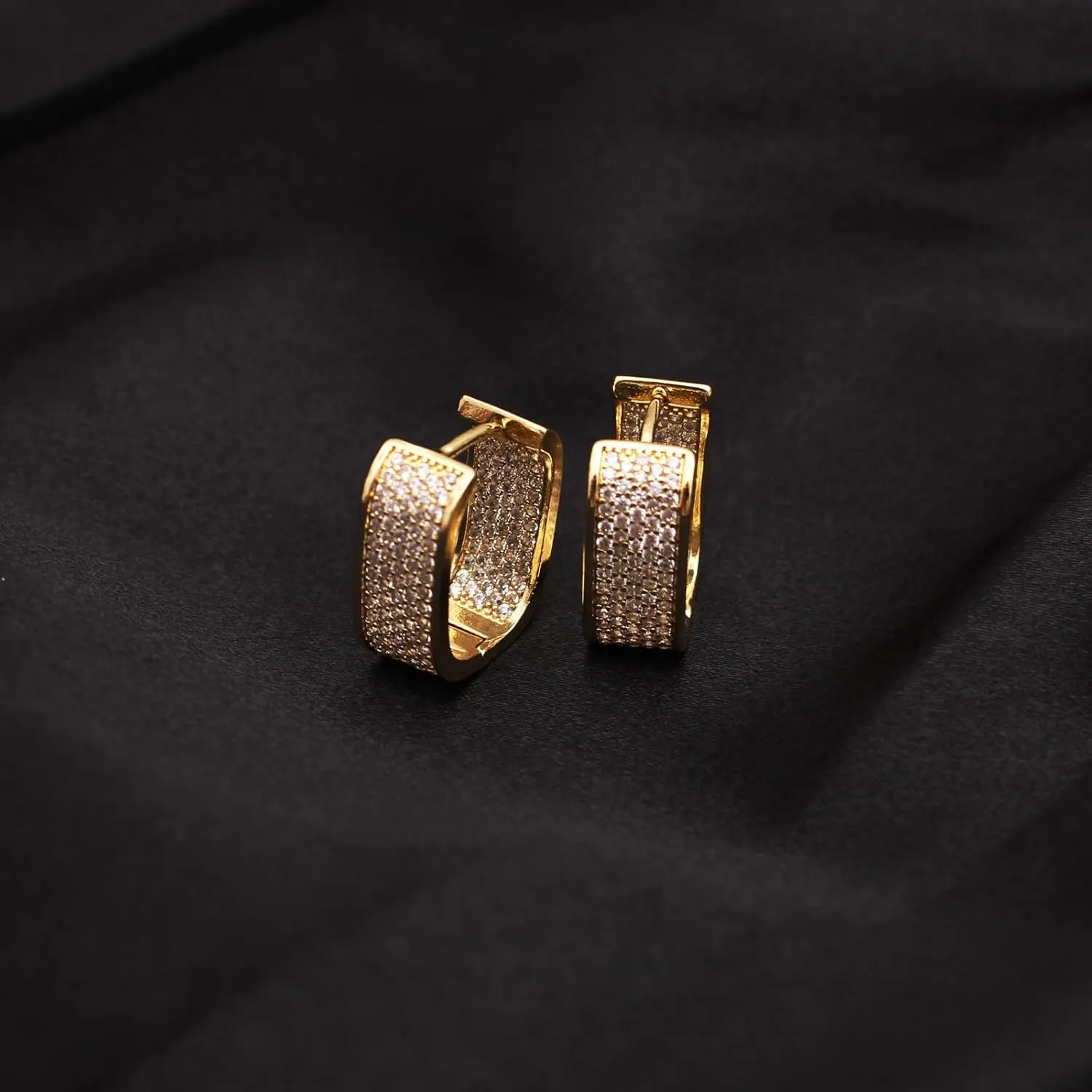 14K Cubic Zirconia Hoop Earring with 925 Sterling Silver Post Small Huggie Earrings for Women