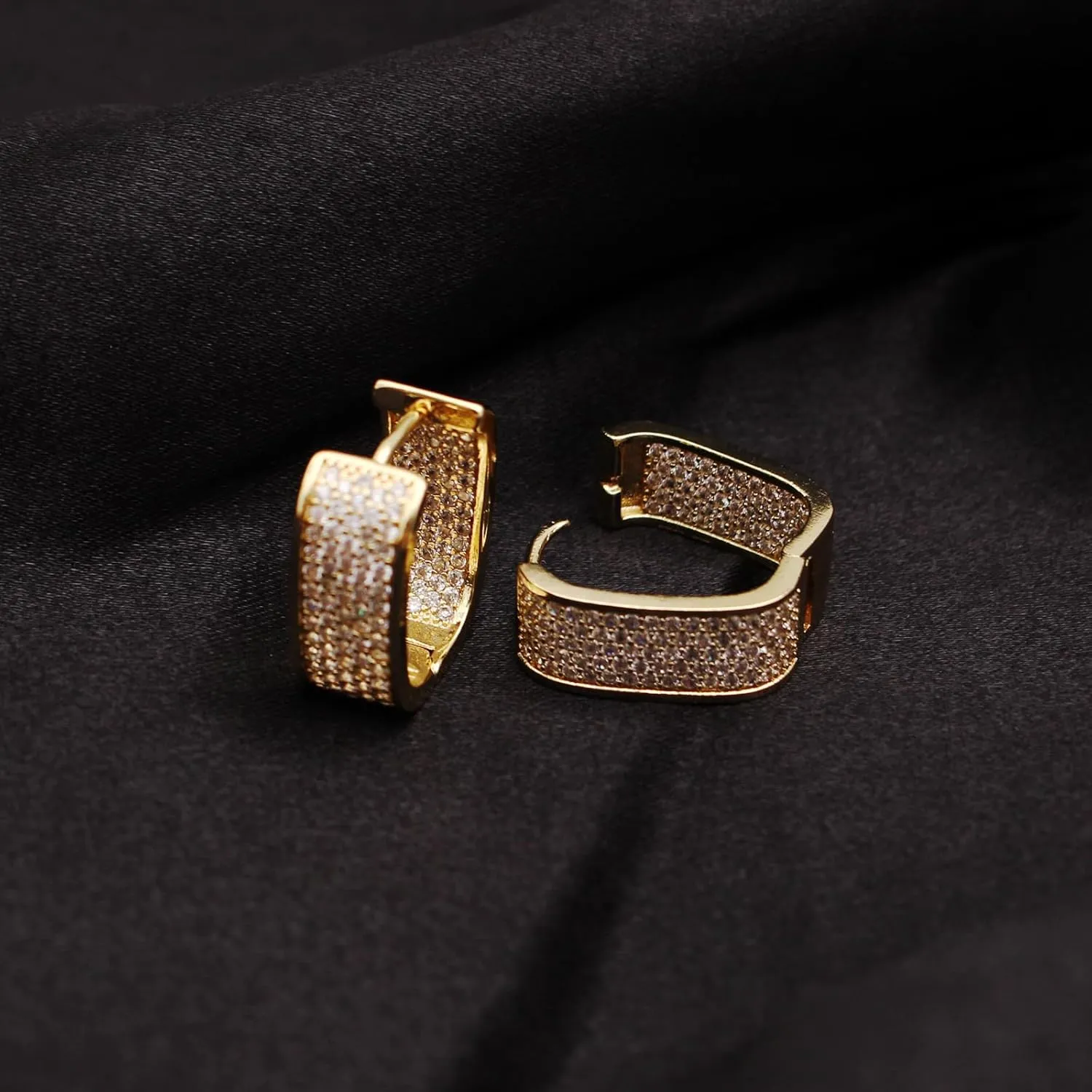 14K Cubic Zirconia Hoop Earring with 925 Sterling Silver Post Small Huggie Earrings for Women