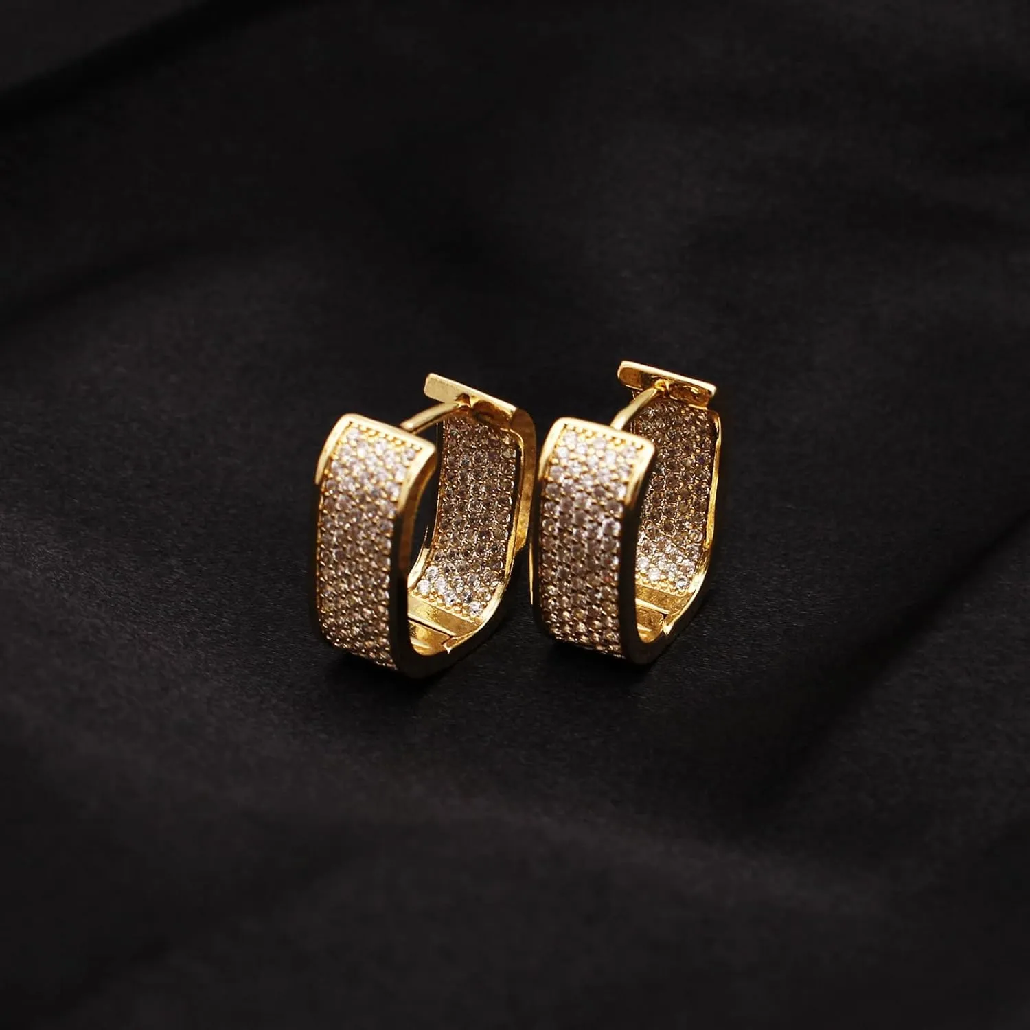 14K Cubic Zirconia Hoop Earring with 925 Sterling Silver Post Small Huggie Earrings for Women