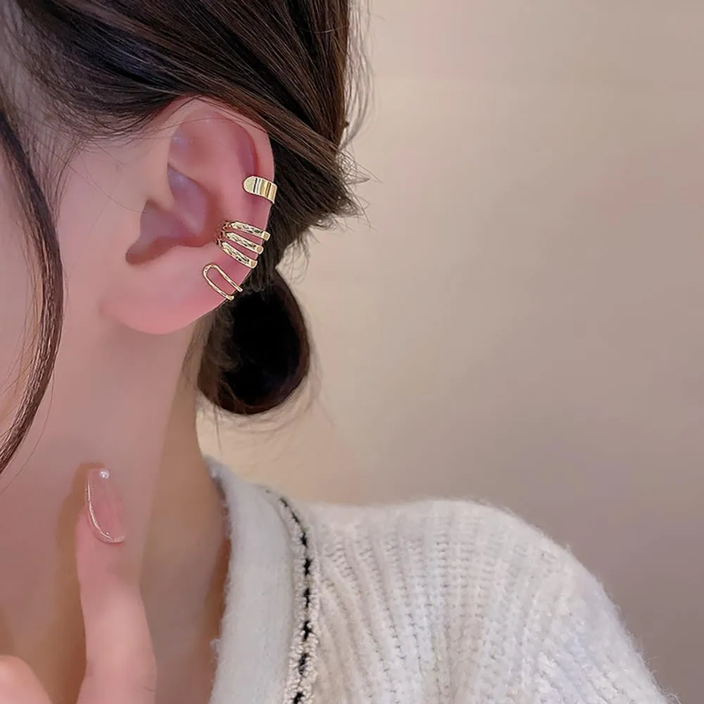 14k Gold Plated Ear Cuffs Set,Silver Geometric Minimalist Non Pierced Chunky Ear Clips for Women,Stackable Fake Cartilage Earrings (Gold)
