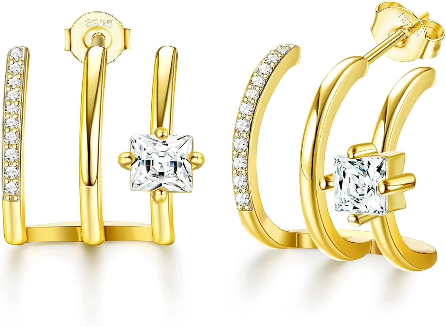 14K Gold Plated Huggie Hoop Earrings Sterling Silver Open Half Hoop Earrings Lightweight Double Small Hoop Earrings for Women