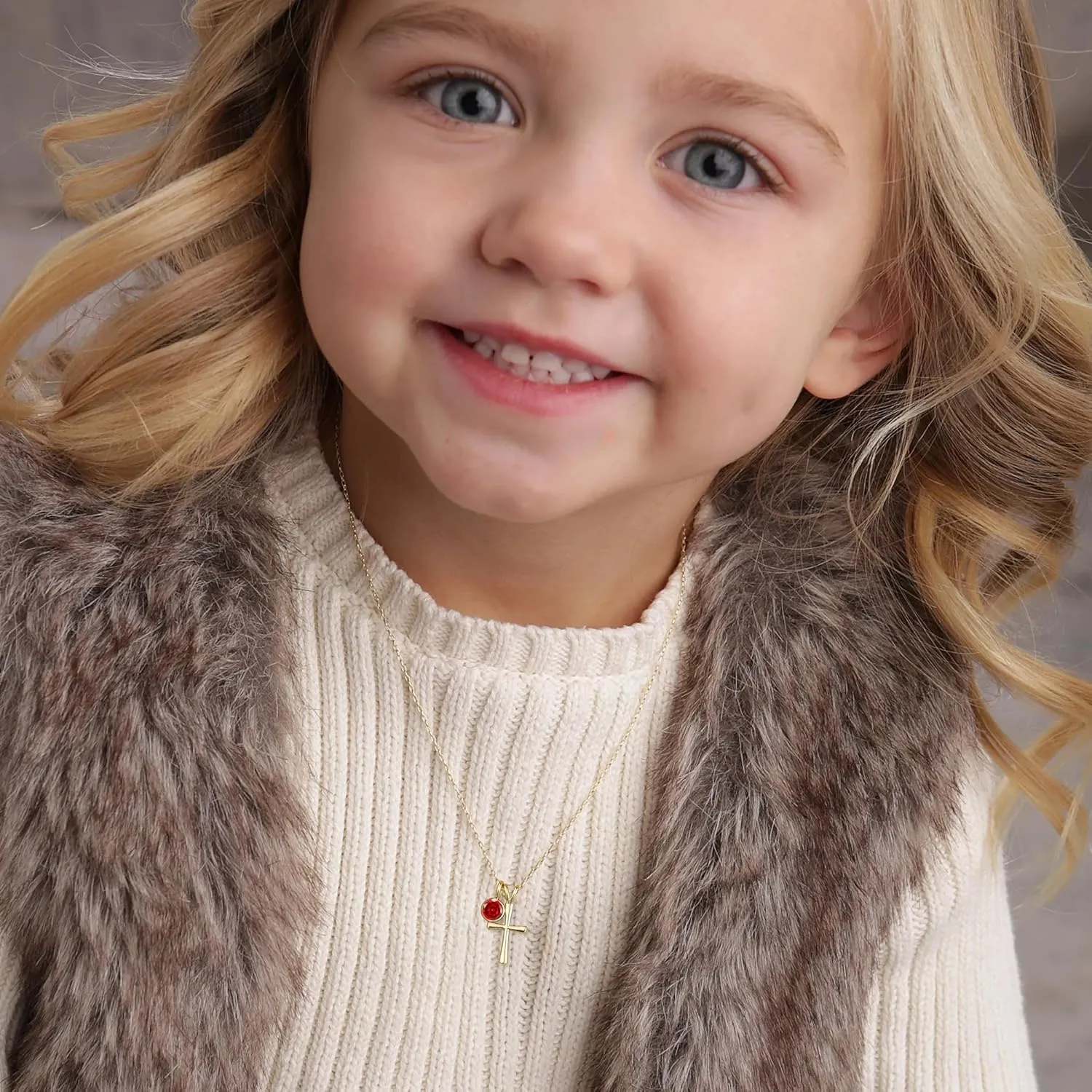 14K Gold Plated Sterling Birthstone Cross Necklace for Girls Kids Hypoallergenic First Communion Baptism Confirmation Gifts for Teenage Girls Age Daughter