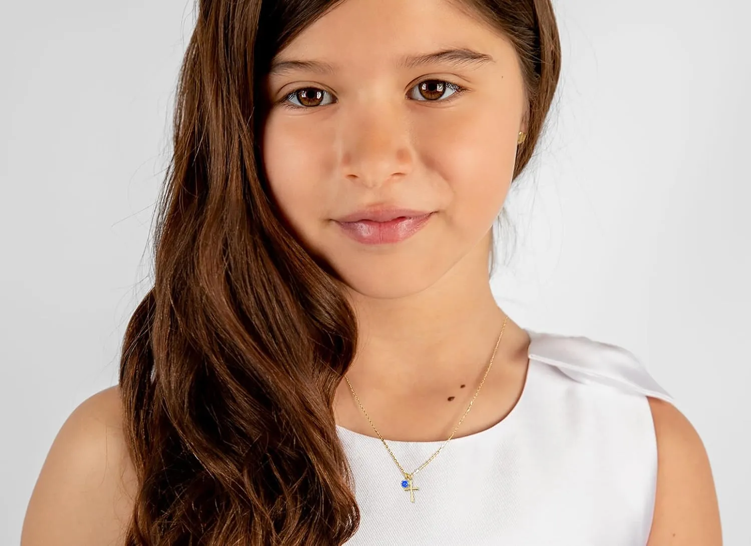 14K Gold Plated Sterling Birthstone Cross Necklace for Girls Kids Hypoallergenic First Communion Baptism Confirmation Gifts for Teenage Girls Age Daughter