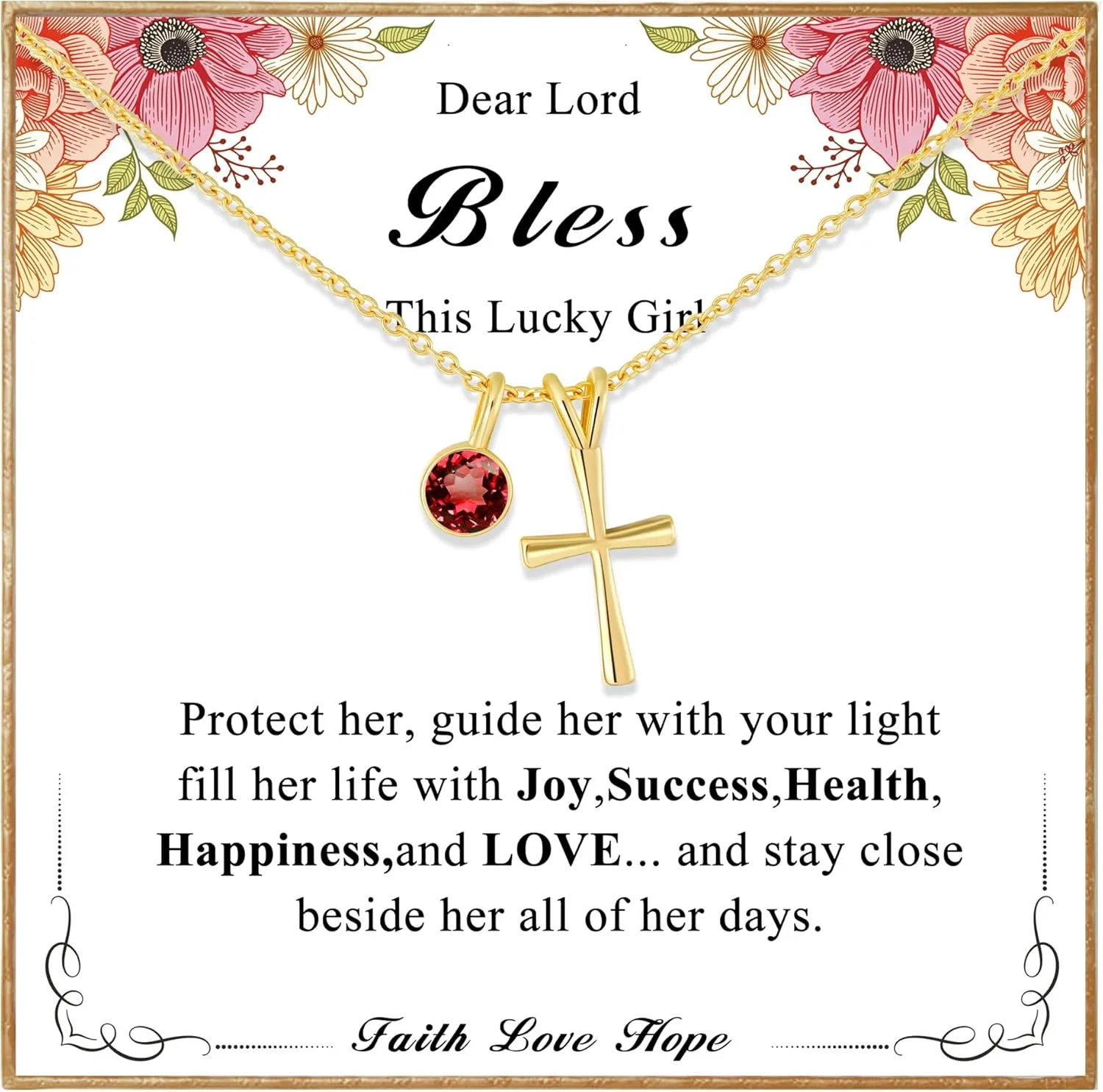 14K Gold Plated Sterling Birthstone Cross Necklace for Girls Kids Hypoallergenic First Communion Baptism Confirmation Gifts for Teenage Girls Age Daughter
