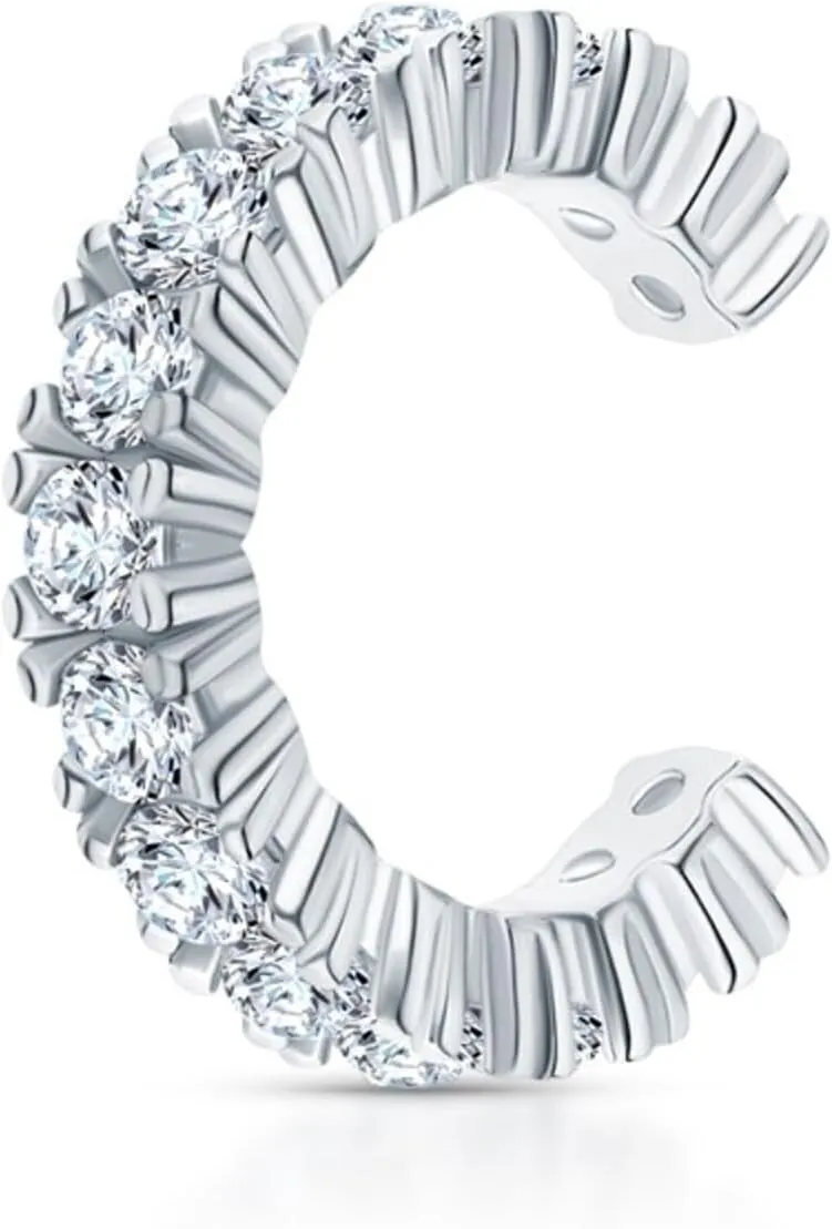 14K Gold Prong Set Diamond(0.45ct) Ear Cuff  Single Line Wrap Conch Earring, Fake Piercing Helix Cuff, Dainty Gift for Her.
