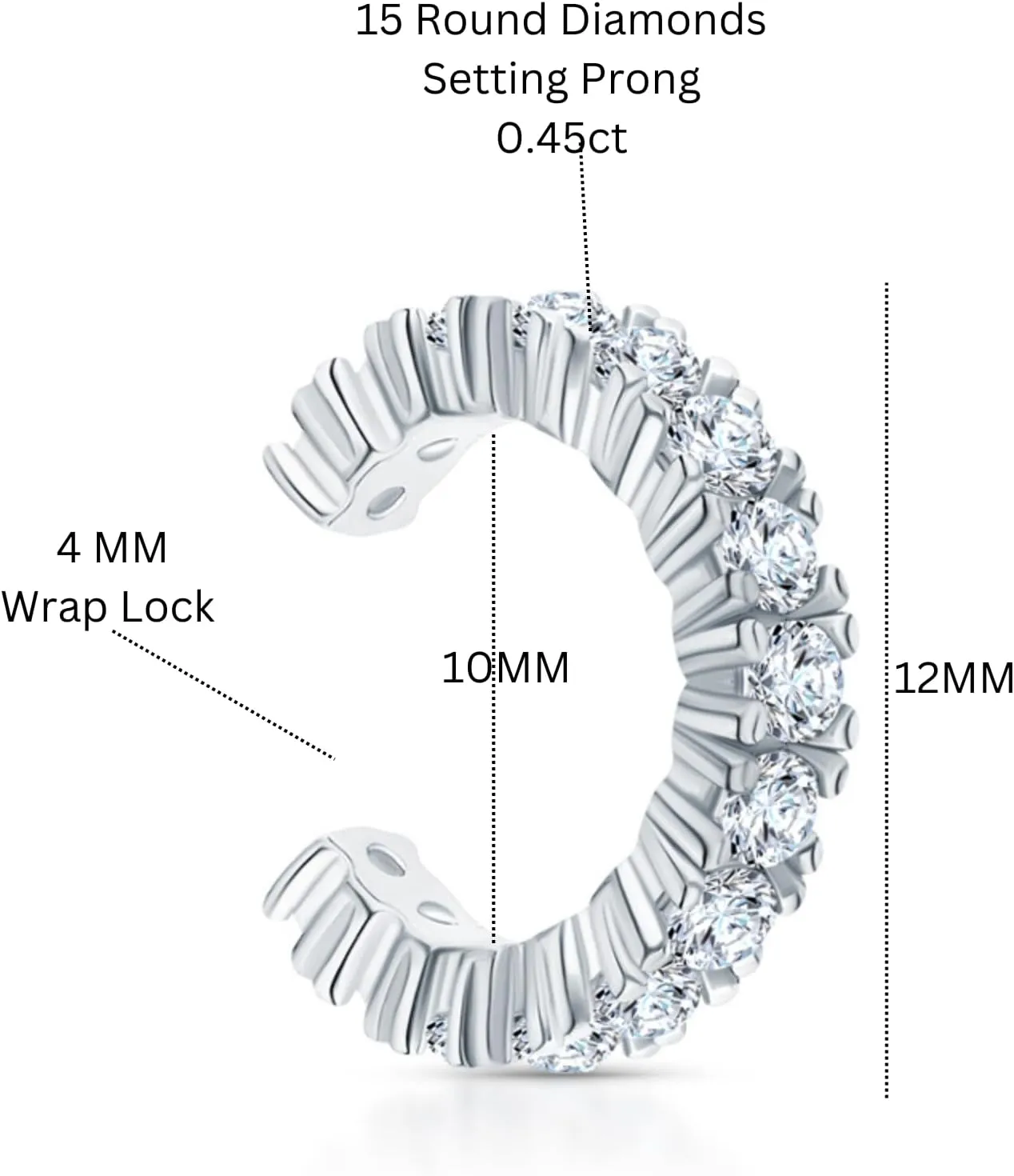 14K Gold Prong Set Diamond(0.45ct) Ear Cuff  Single Line Wrap Conch Earring, Fake Piercing Helix Cuff, Dainty Gift for Her.