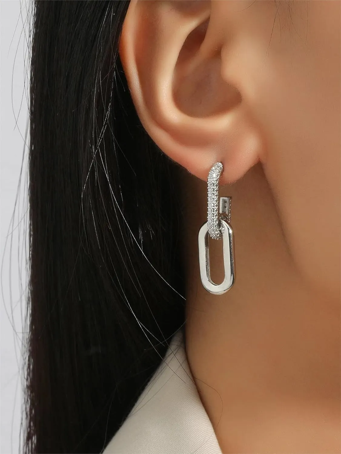 14k Gold/Silver Plated CZ Chain Link Drop Dangle Earrings for Women Chunky Hoop Earrings Dainty Earrings Minimalist Earrings Gift for Her