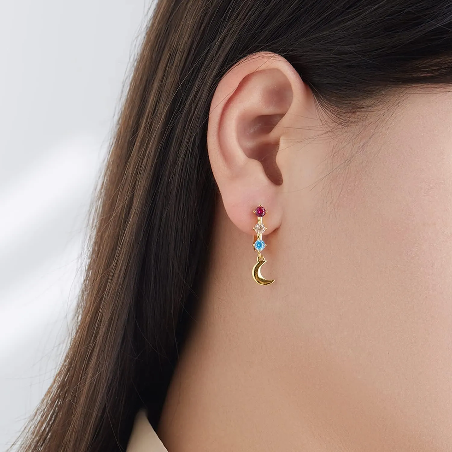 14K Rose Gold Huggie Stud Earrings for Women Gold Hoop Earrings Multicolored Crystal Elements Fashion Bridal Jewelry