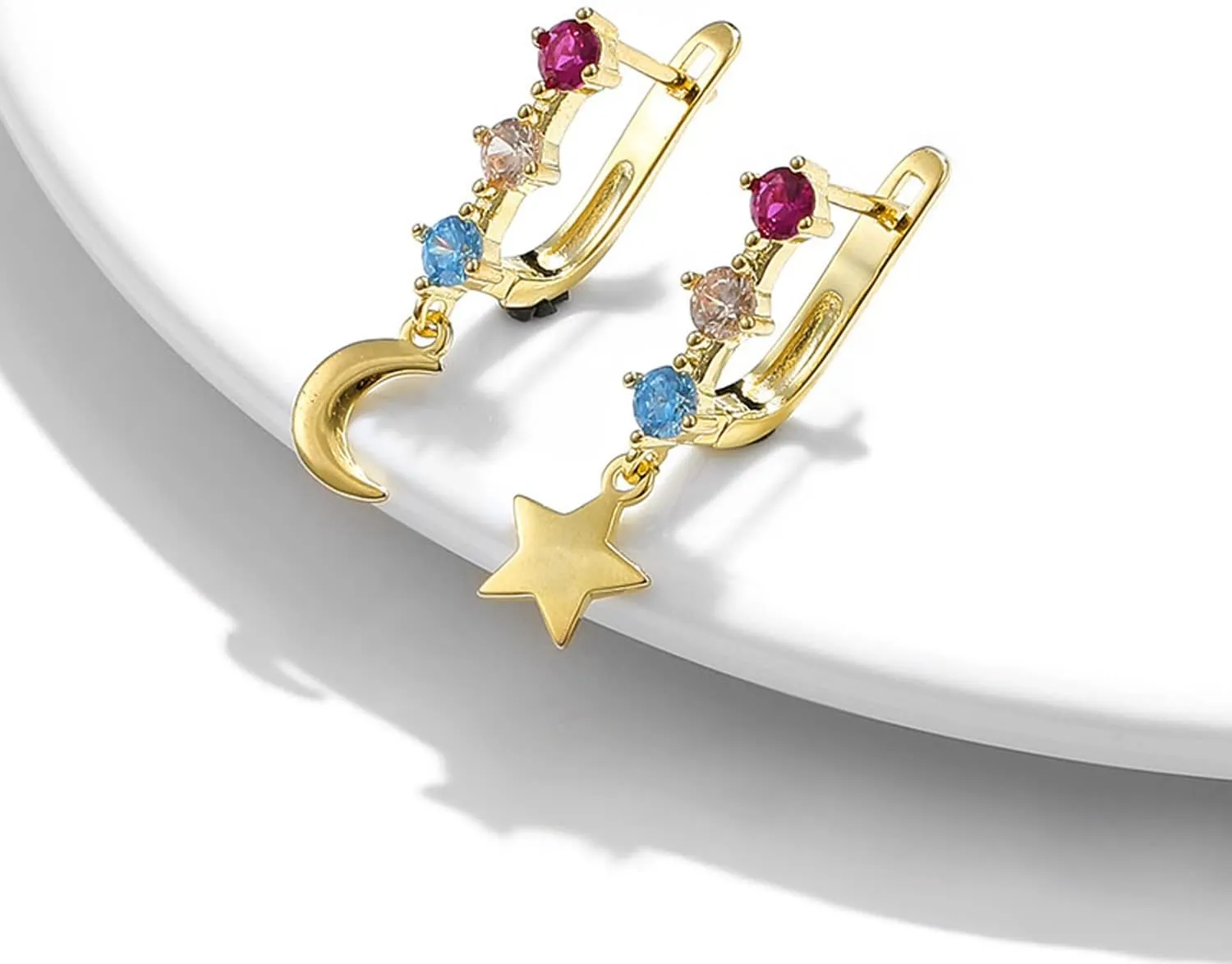 14K Rose Gold Huggie Stud Earrings for Women Gold Hoop Earrings Multicolored Crystal Elements Fashion Bridal Jewelry