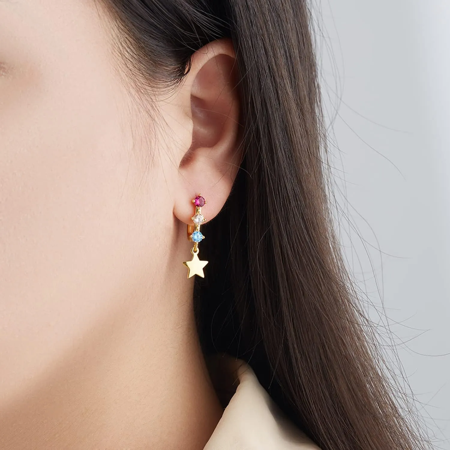 14K Rose Gold Huggie Stud Earrings for Women Gold Hoop Earrings Multicolored Crystal Elements Fashion Bridal Jewelry