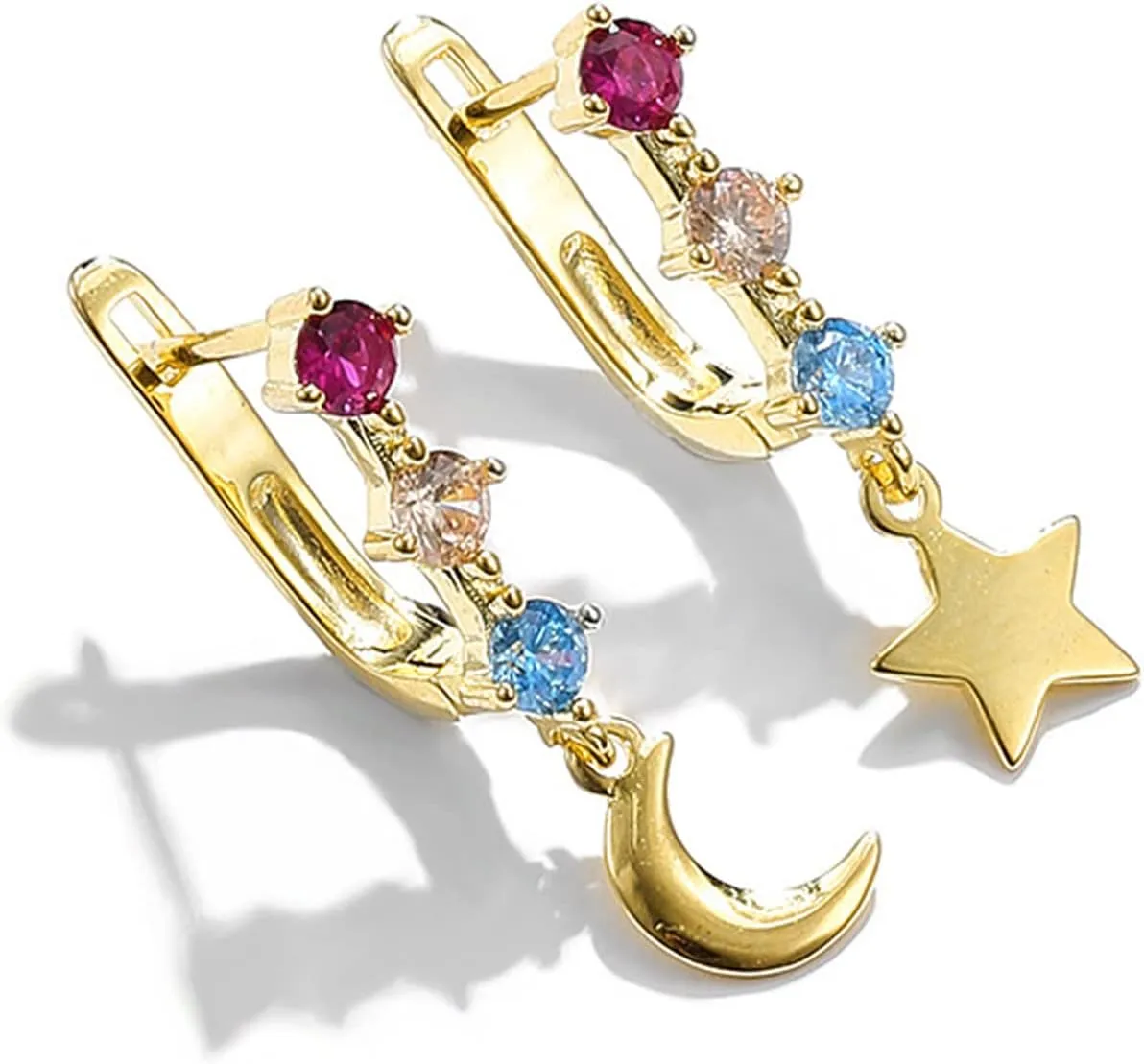 14K Rose Gold Huggie Stud Earrings for Women Gold Hoop Earrings Multicolored Crystal Elements Fashion Bridal Jewelry