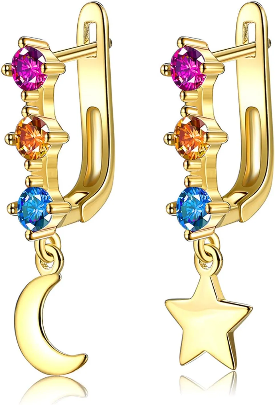 14K Rose Gold Huggie Stud Earrings for Women Gold Hoop Earrings Multicolored Crystal Elements Fashion Bridal Jewelry