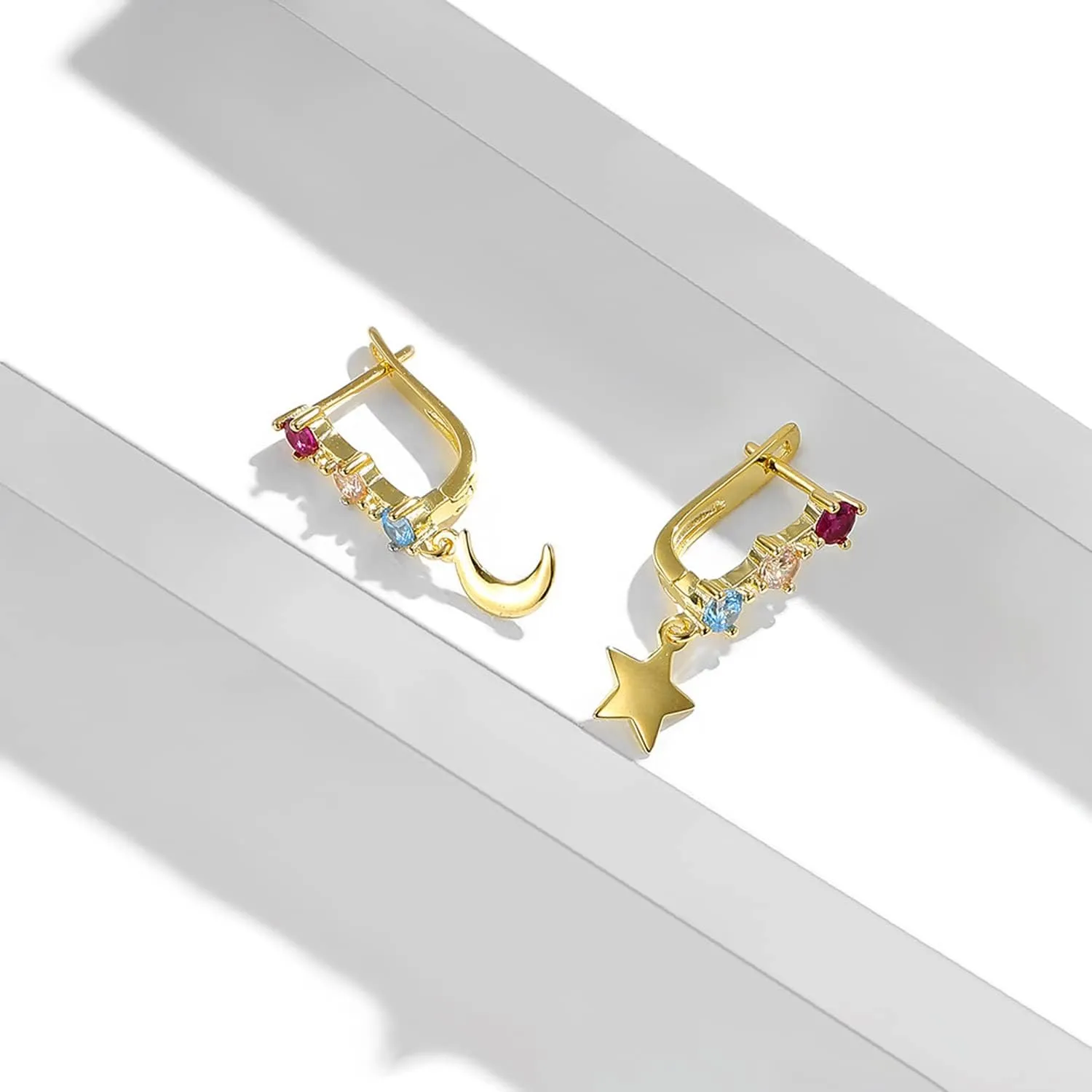 14K Rose Gold Huggie Stud Earrings for Women Gold Hoop Earrings Multicolored Crystal Elements Fashion Bridal Jewelry