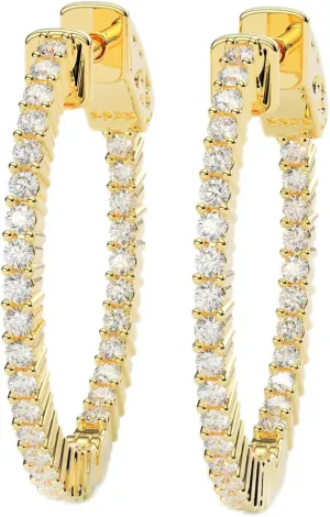 14K Yellow Gold Plated or 925 Rhodium Plated Inside-Outside Round Hoop Earrings | Small, Medium, Large | 16mm to 45mm | 1.5mm 5A Cubic Zirconia (cz) | Latch Safety Clasp |By Adora Fine Jewelry
