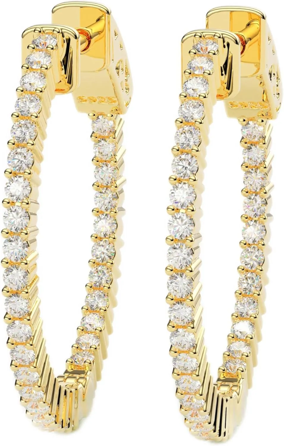 14K Yellow Gold Plated or 925 Rhodium Plated Inside-Outside Round Hoop Earrings | Small, Medium, Large | 16mm to 45mm | 1.5mm 5A Cubic Zirconia (cz) | Latch Safety Clasp |By Adora Fine Jewelry
