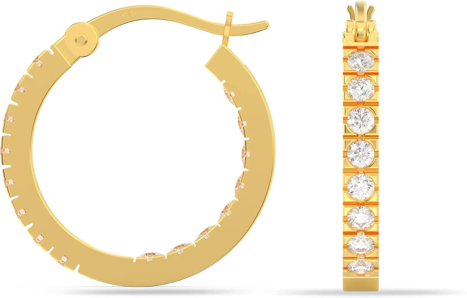 18K Gold Plated 925 Sterling Silver Post CZ Hoop Earrings for Women | Latch-Back Small Cubic Zirconia Click-Top Hoops Earring | Women's Fashion Jewelry