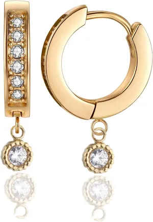 18K Gold Plated Gold Hoop Earrings,Cubic Zirconia Cuff Earrings Hypoallergenic Stud,Small Hoop Earrings Set for Women