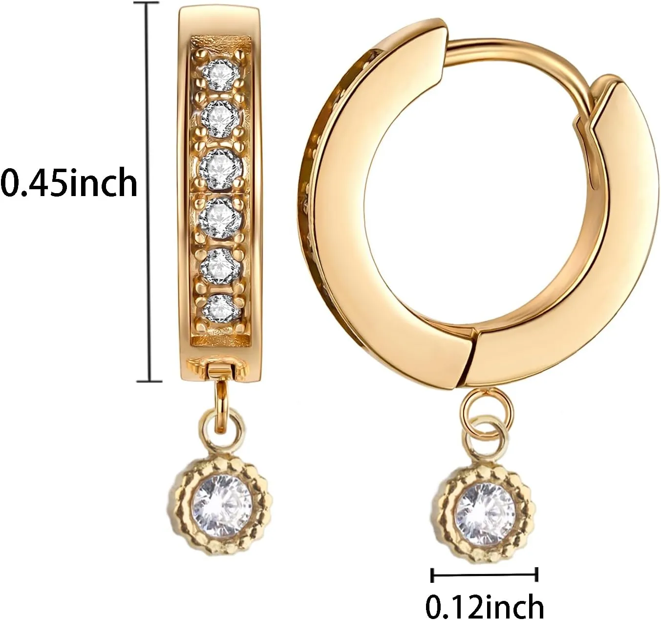 18K Gold Plated Gold Hoop Earrings,Cubic Zirconia Cuff Earrings Hypoallergenic Stud,Small Hoop Earrings Set for Women