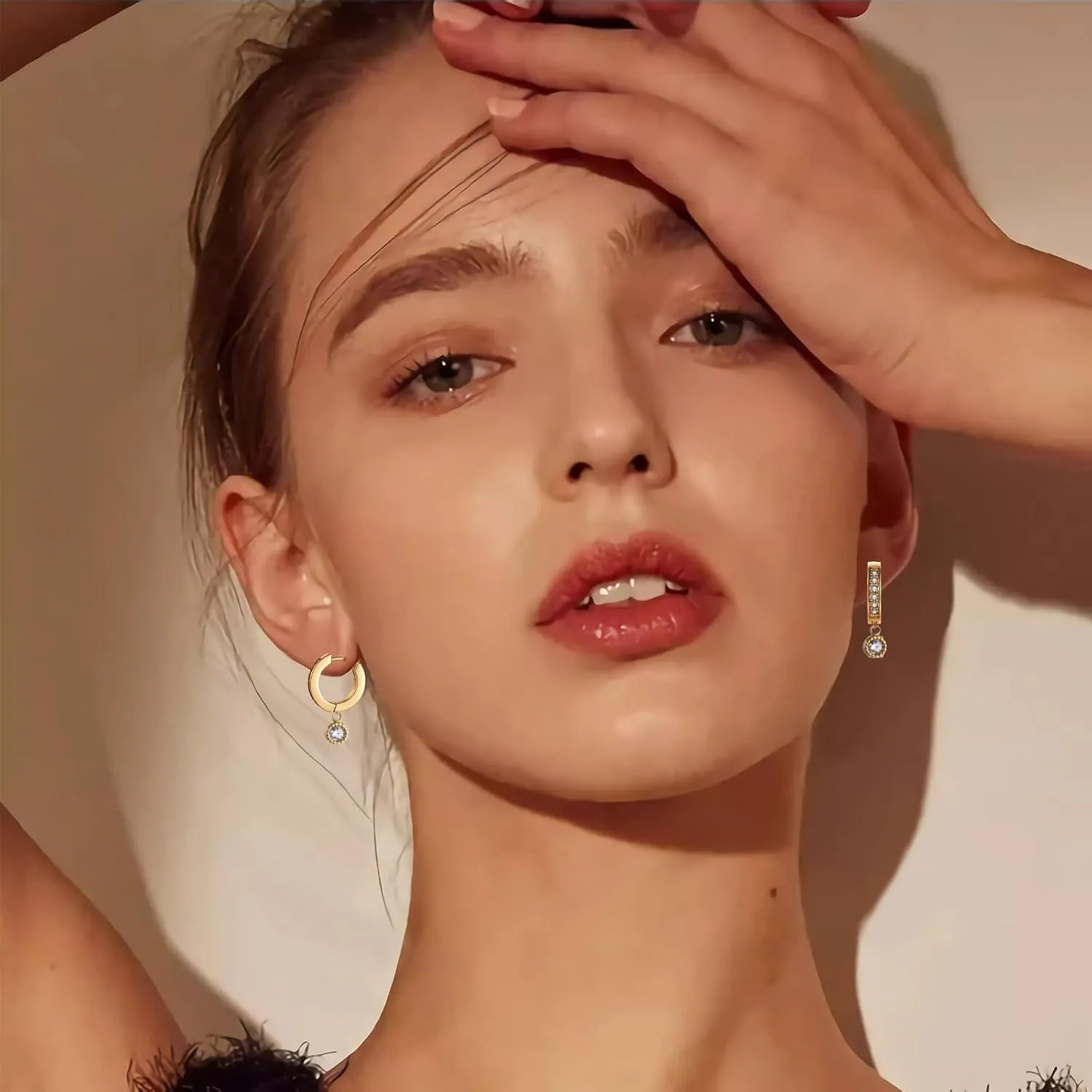18K Gold Plated Gold Hoop Earrings,Cubic Zirconia Cuff Earrings Hypoallergenic Stud,Small Hoop Earrings Set for Women