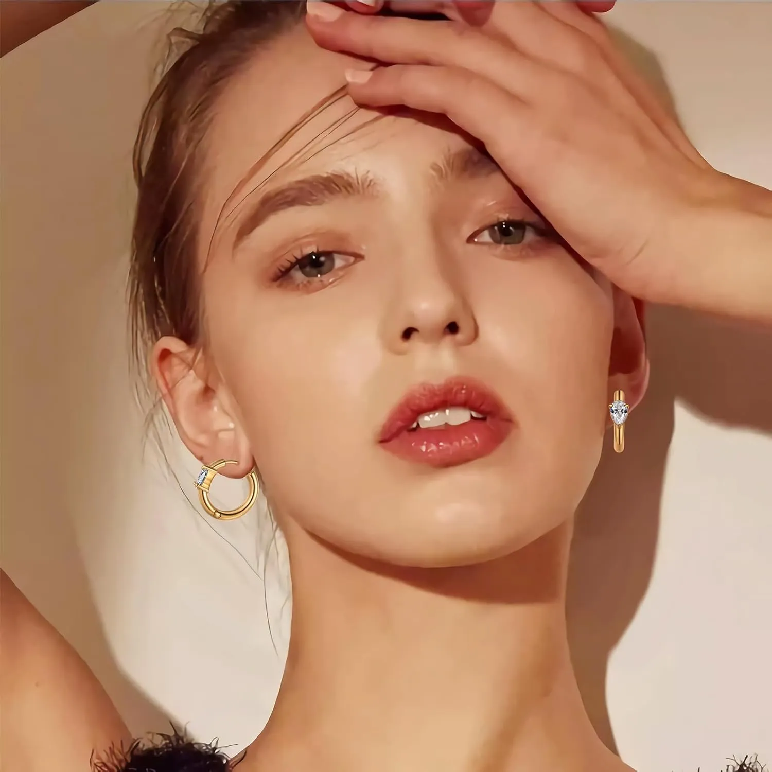 18K Gold Plated Gold Hoop Earrings,Cubic Zirconia Cuff Earrings Hypoallergenic Stud,Small Hoop Earrings Set for Women