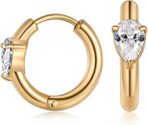 18K Gold Plated Gold Hoop Earrings,Cubic Zirconia Cuff Earrings Hypoallergenic Stud,Small Hoop Earrings Set for Women
