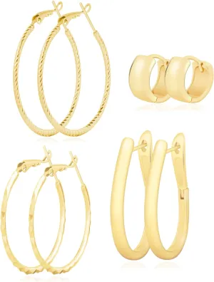 18K Gold Plated Hoop Fashion Earrings Set for Women, Lightweight and Hypoallergenic, Perfect for Any Occasion - Secure Clasp Closure and Beautiful Gift Box Included