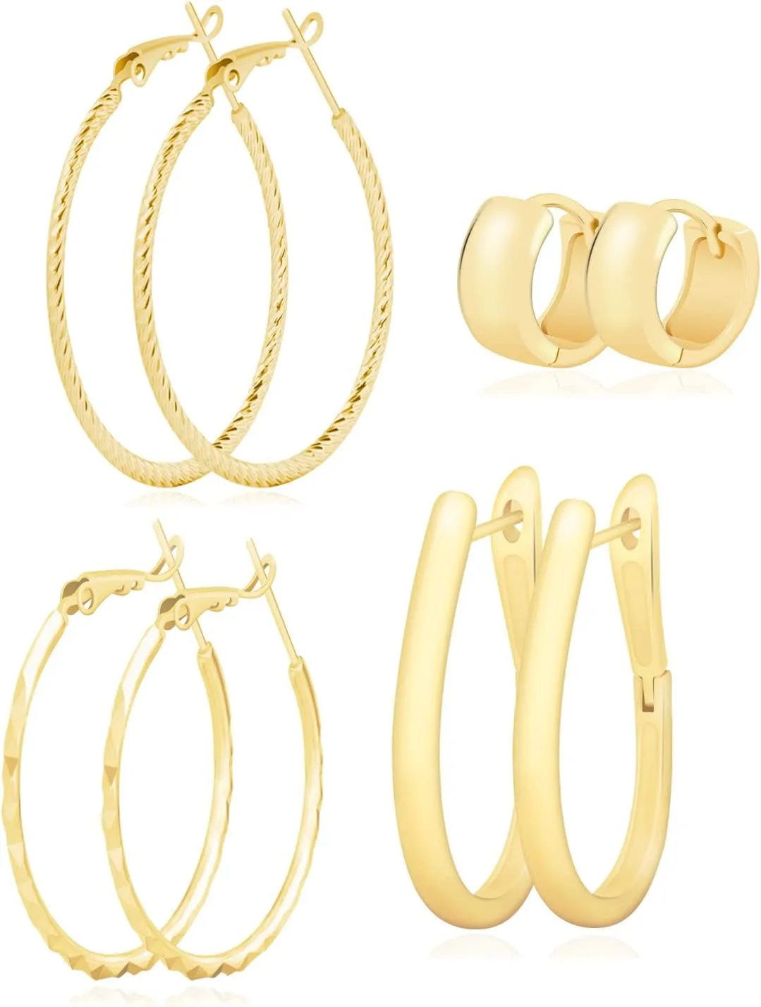18K Gold Plated Hoop Fashion Earrings Set for Women, Lightweight and Hypoallergenic, Perfect for Any Occasion - Secure Clasp Closure and Beautiful Gift Box Included