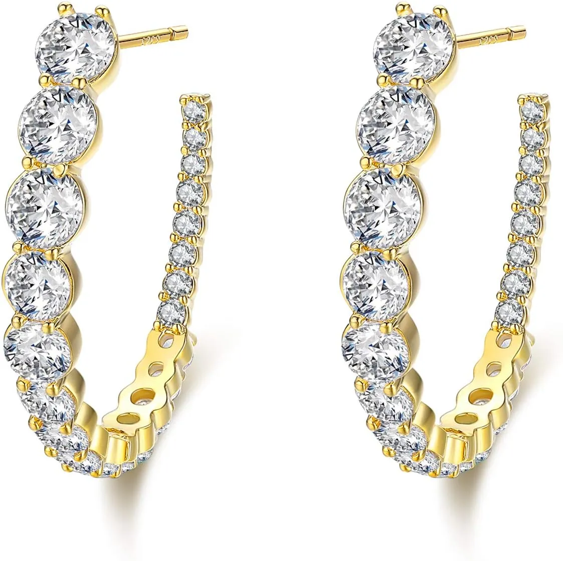 18K Gold Plated Inside-Out Cubic Zirconia Hoop Earrings - Gifts for Women