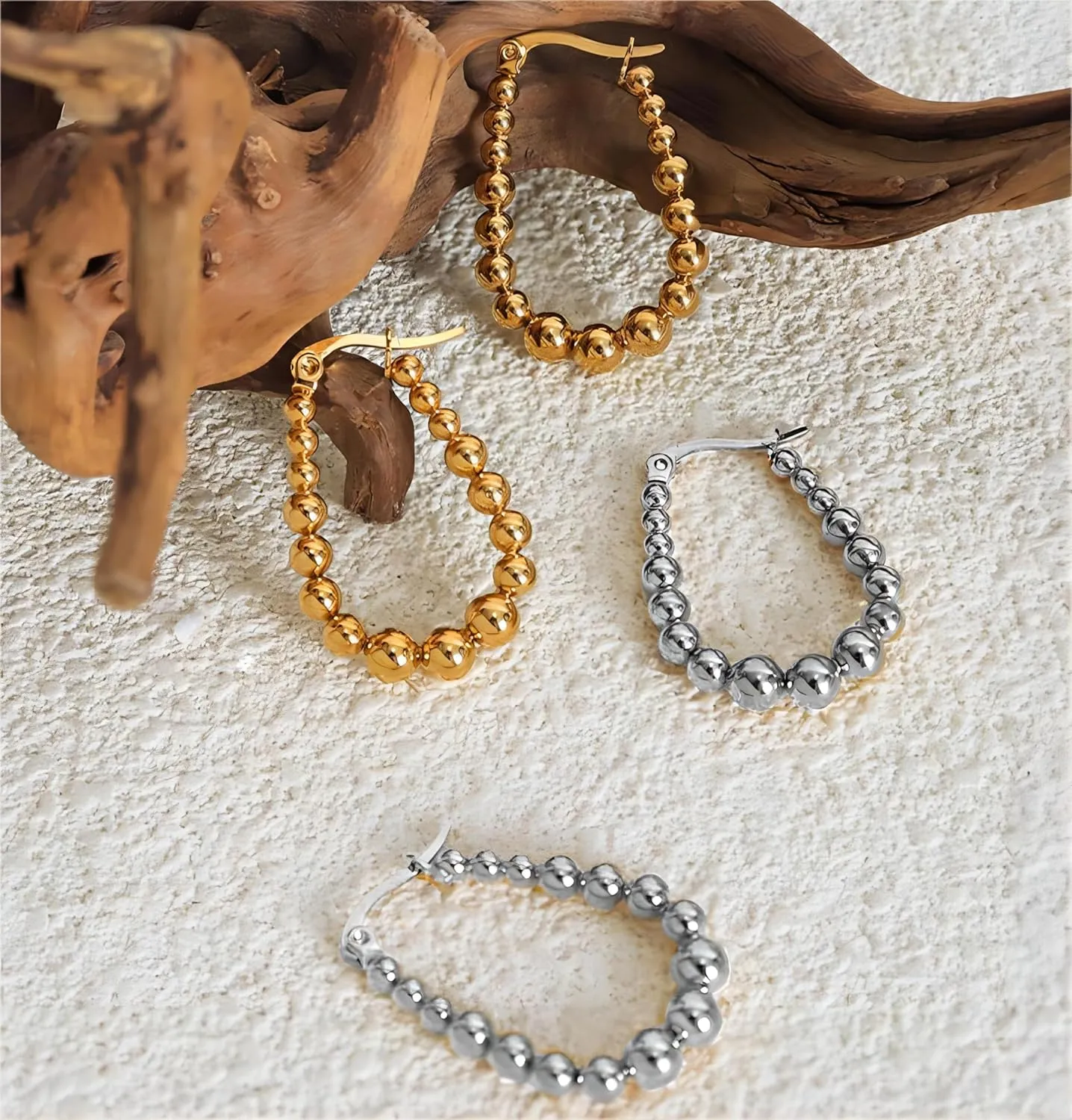 18K Gold Rotating Beaded Hoop Earrings for Women - Lightweight safe for sensitive skin Silver Hoops with 925 Sterling Silver Post