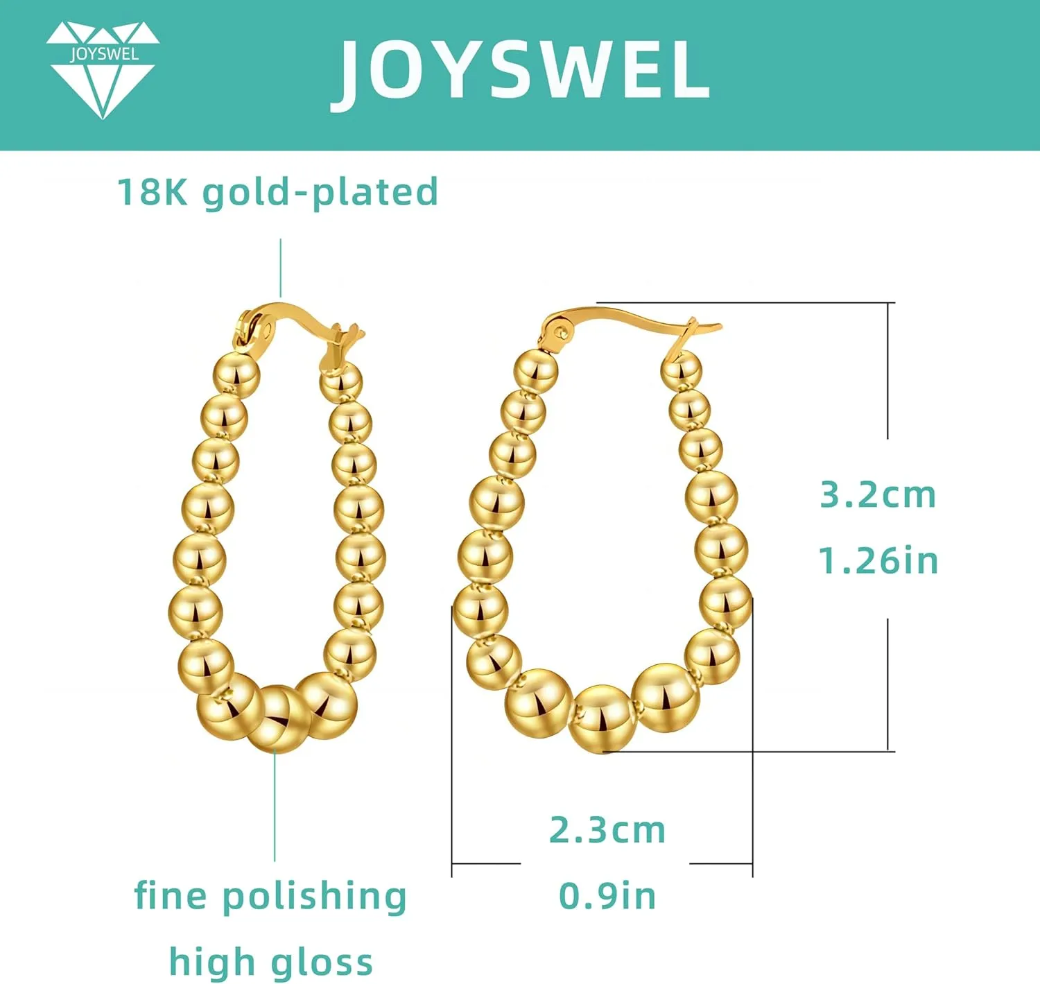 18K Gold Rotating Beaded Hoop Earrings for Women - Lightweight safe for sensitive skin Silver Hoops with 925 Sterling Silver Post