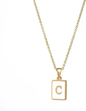 18K Gold Stainless Steel Letter A to Z Initial Necklace Natural White Mother of Pearl Pendant Necklace