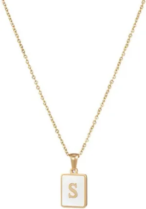 18K Gold Stainless Steel Letter A to Z Initial Necklace Natural White Mother of Pearl Pendant Necklace
