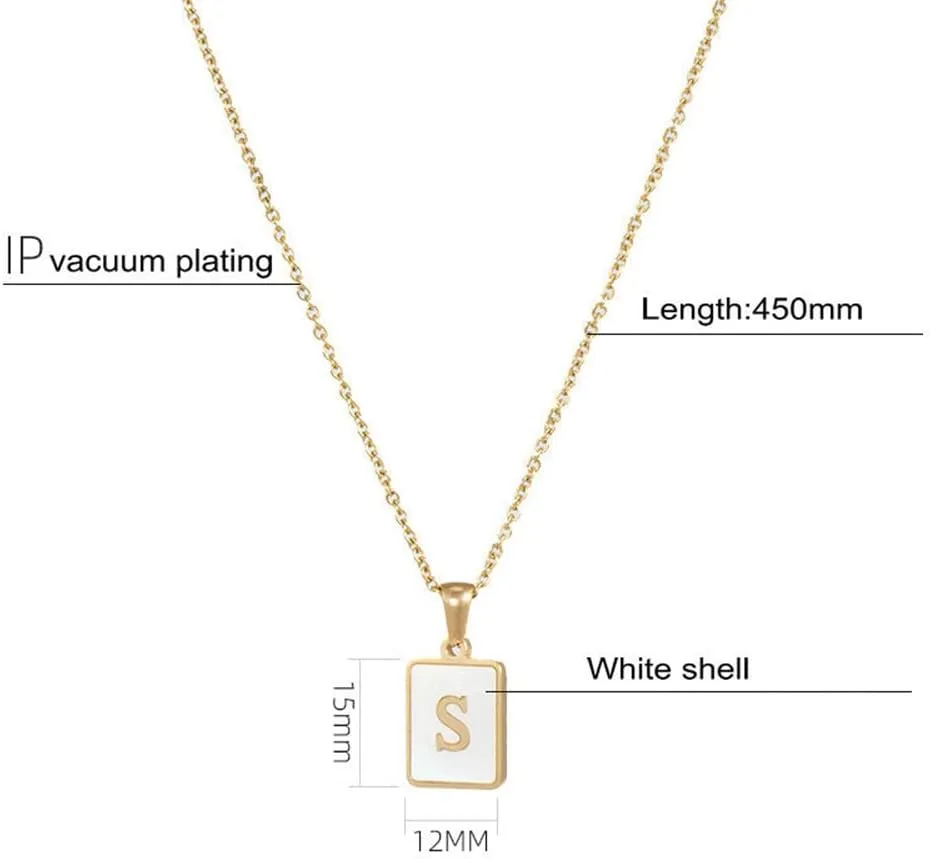 18K Gold Stainless Steel Letter A to Z Initial Necklace Natural White Mother of Pearl Pendant Necklace
