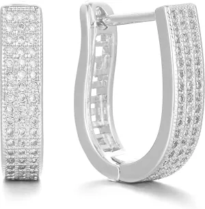 18K Lightweight Chunky Hoop Earring for women Cubic Zirconia Statement Huggie Earrings with 925 Sterling Silver Posts