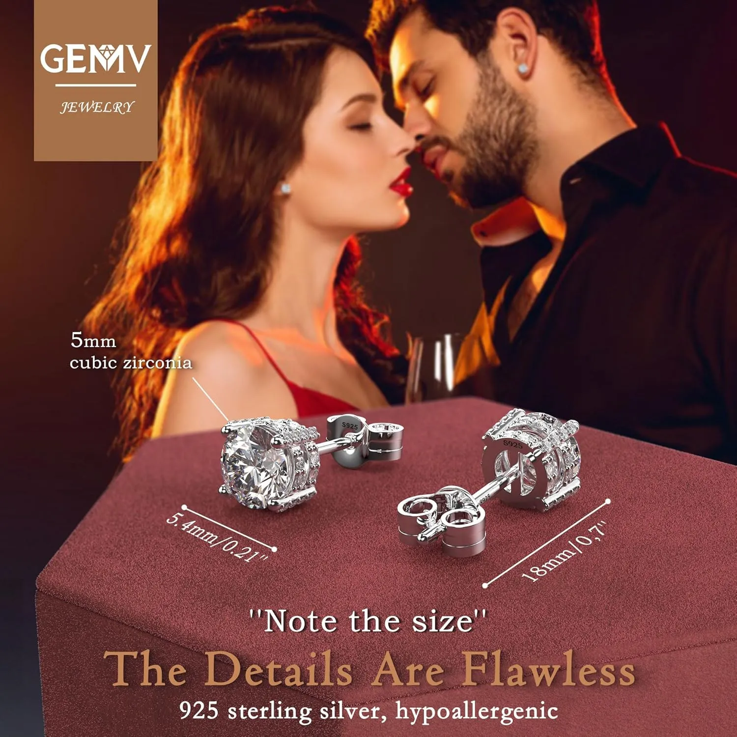 18K White Gold Plated Sterling Silver Pave Round Cut Cubic Zirconia Stud Earrings 4 Prong CZ Simulated Diamond Stud Earrings for Women Men Hypoallergenic