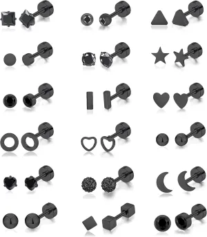 18Pairs 20G 18G Stainless Steel Tiny Stud Earrings for Women Cartilage Helix Earrings Ball Star CZ Earrings