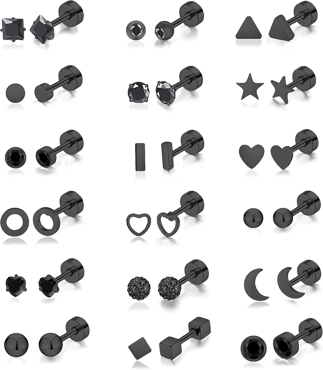 18Pairs 20G 18G Stainless Steel Tiny Stud Earrings for Women Cartilage Helix Earrings Ball Star CZ Earrings